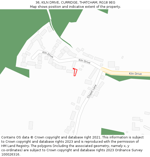 36, KILN DRIVE, CURRIDGE, THATCHAM, RG18 9EG: Location map and indicative extent of plot