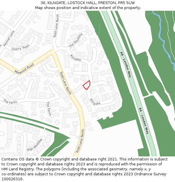 36, KILNGATE, LOSTOCK HALL, PRESTON, PR5 5UW: Location map and indicative extent of plot