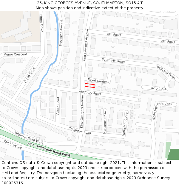 36, KING GEORGES AVENUE, SOUTHAMPTON, SO15 4JT: Location map and indicative extent of plot