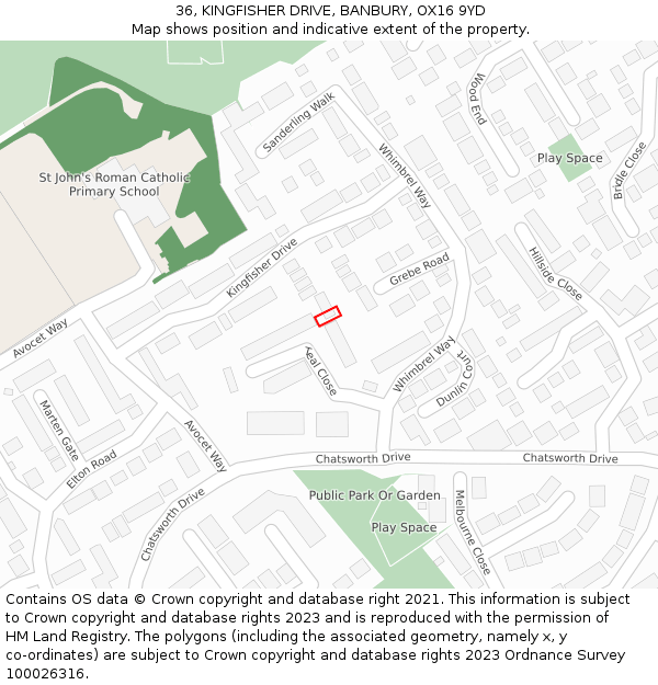 36, KINGFISHER DRIVE, BANBURY, OX16 9YD: Location map and indicative extent of plot
