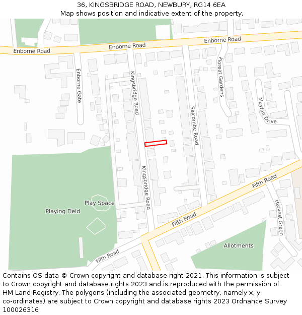 36, KINGSBRIDGE ROAD, NEWBURY, RG14 6EA: Location map and indicative extent of plot