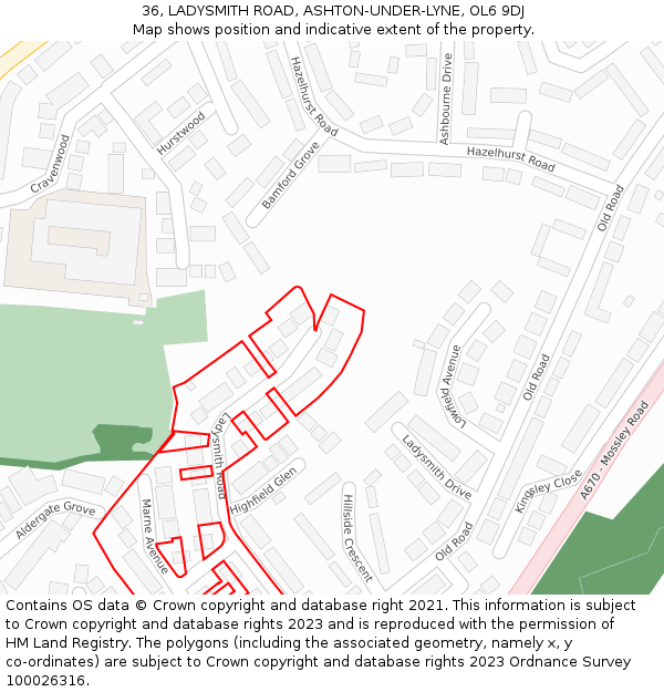 36, LADYSMITH ROAD, ASHTON-UNDER-LYNE, OL6 9DJ: Location map and indicative extent of plot