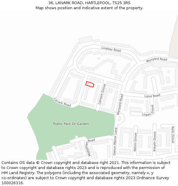 36, LANARK ROAD, HARTLEPOOL, TS25 3RS: Location map and indicative extent of plot