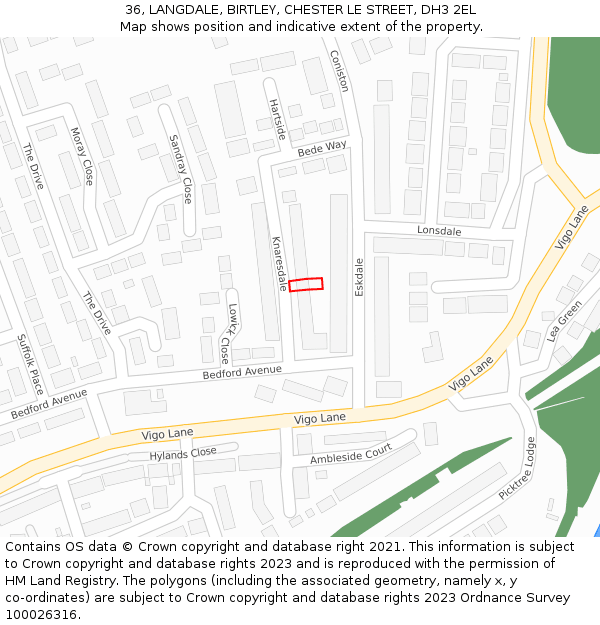 36, LANGDALE, BIRTLEY, CHESTER LE STREET, DH3 2EL: Location map and indicative extent of plot