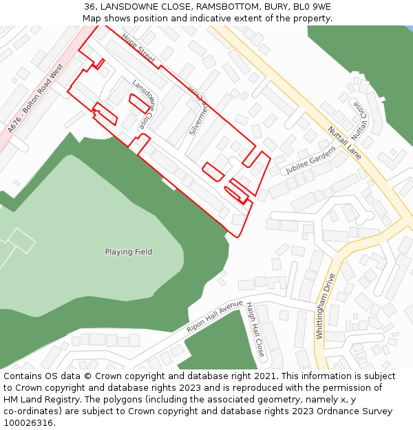 36, LANSDOWNE CLOSE, RAMSBOTTOM, BURY, BL0 9WE: Location map and indicative extent of plot