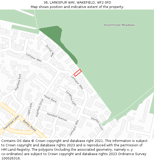 36, LARKSPUR WAY, WAKEFIELD, WF2 0FD: Location map and indicative extent of plot