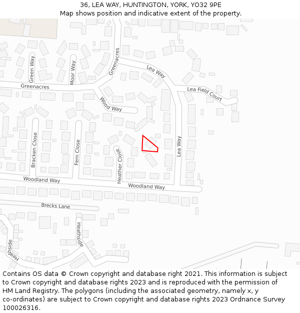36, LEA WAY, HUNTINGTON, YORK, YO32 9PE: Location map and indicative extent of plot