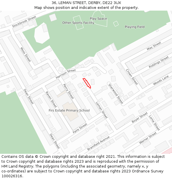 36, LEMAN STREET, DERBY, DE22 3UX: Location map and indicative extent of plot
