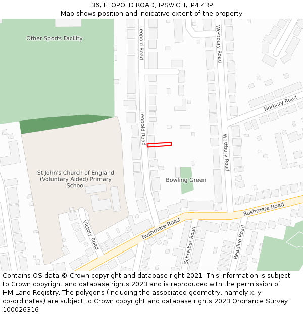 36, LEOPOLD ROAD, IPSWICH, IP4 4RP: Location map and indicative extent of plot