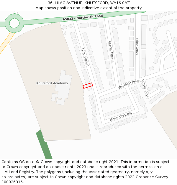 36, LILAC AVENUE, KNUTSFORD, WA16 0AZ: Location map and indicative extent of plot