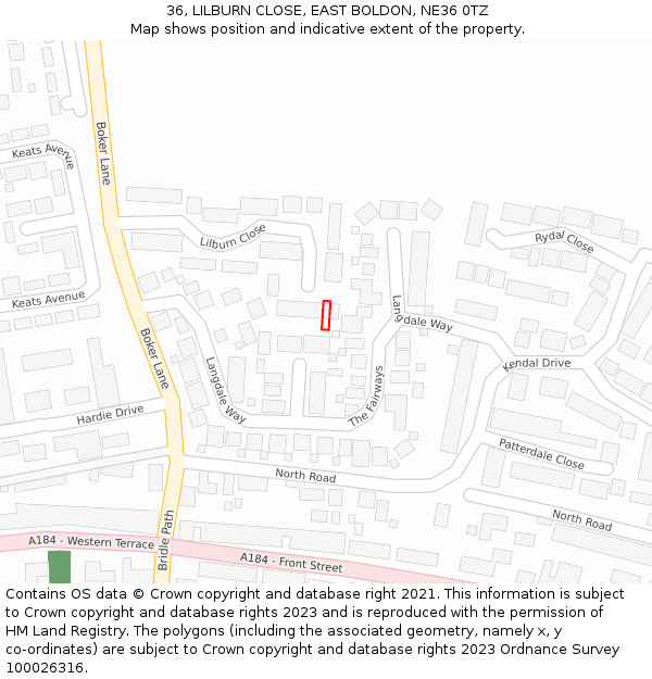 36, LILBURN CLOSE, EAST BOLDON, NE36 0TZ: Location map and indicative extent of plot