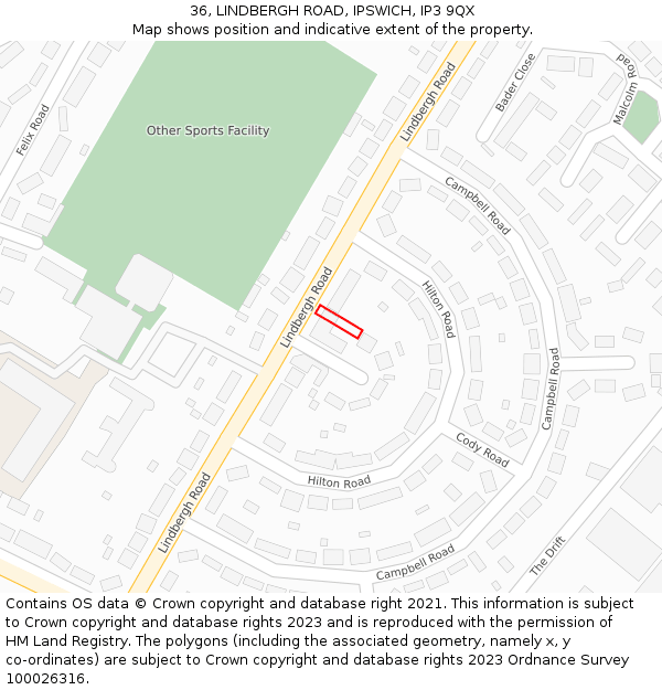 36, LINDBERGH ROAD, IPSWICH, IP3 9QX: Location map and indicative extent of plot