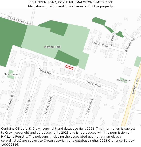 36, LINDEN ROAD, COXHEATH, MAIDSTONE, ME17 4QS: Location map and indicative extent of plot