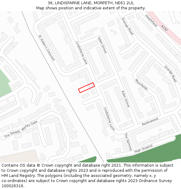 36, LINDISFARNE LANE, MORPETH, NE61 2UL: Location map and indicative extent of plot