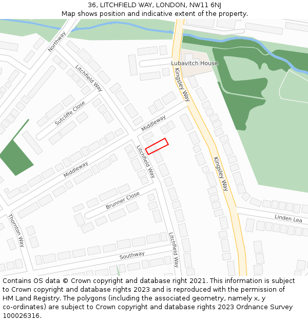36, LITCHFIELD WAY, LONDON, NW11 6NJ: Location map and indicative extent of plot