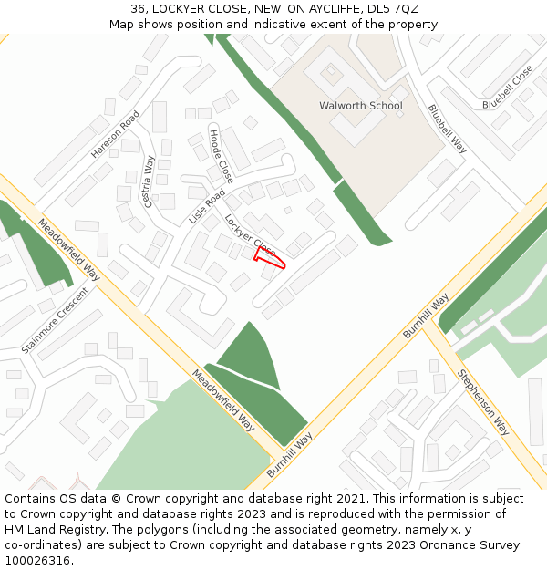 36, LOCKYER CLOSE, NEWTON AYCLIFFE, DL5 7QZ: Location map and indicative extent of plot