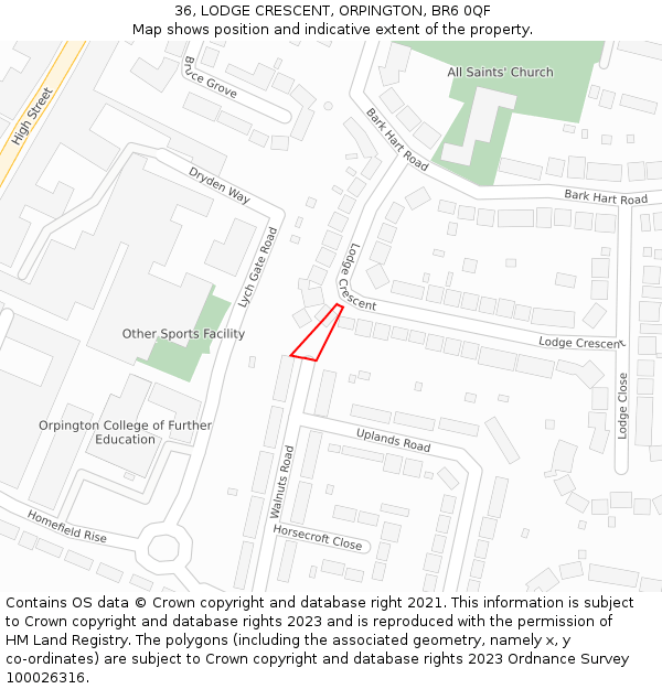 36, LODGE CRESCENT, ORPINGTON, BR6 0QF: Location map and indicative extent of plot