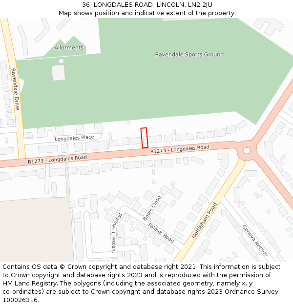 36, LONGDALES ROAD, LINCOLN, LN2 2JU: Location map and indicative extent of plot