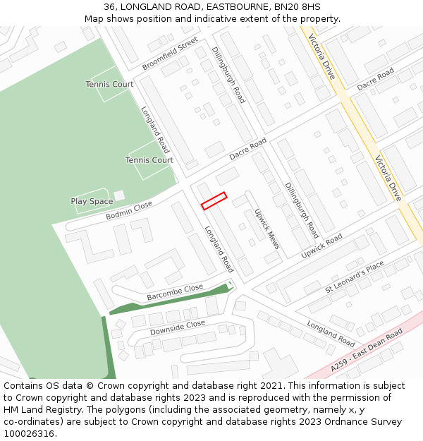 36, LONGLAND ROAD, EASTBOURNE, BN20 8HS: Location map and indicative extent of plot