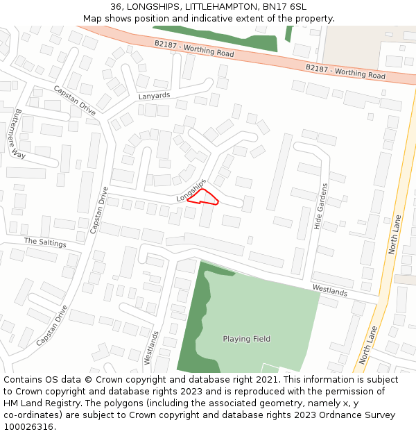 36, LONGSHIPS, LITTLEHAMPTON, BN17 6SL: Location map and indicative extent of plot