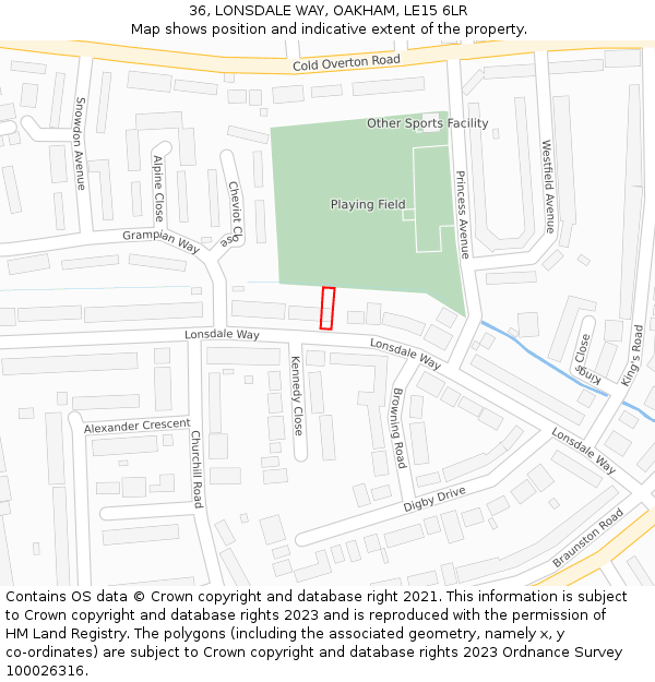 36, LONSDALE WAY, OAKHAM, LE15 6LR: Location map and indicative extent of plot
