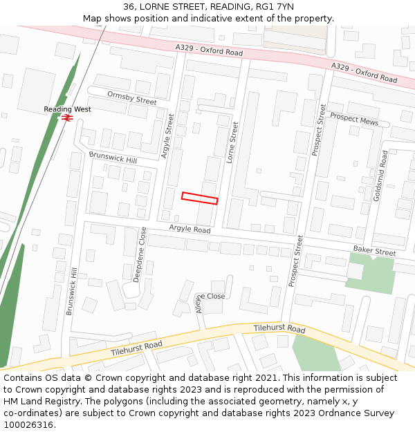 36, LORNE STREET, READING, RG1 7YN: Location map and indicative extent of plot