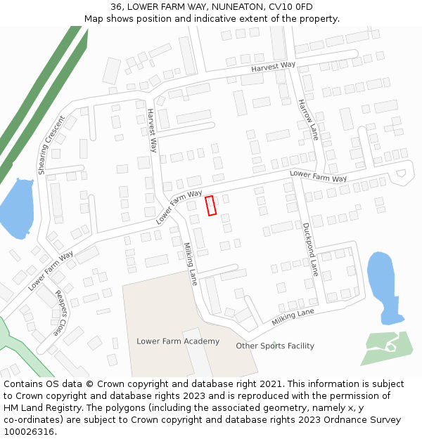 36, LOWER FARM WAY, NUNEATON, CV10 0FD: Location map and indicative extent of plot