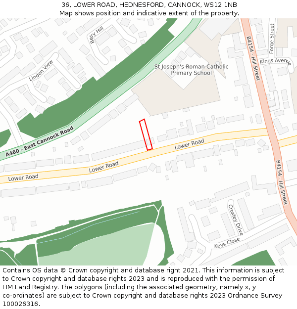 36, LOWER ROAD, HEDNESFORD, CANNOCK, WS12 1NB: Location map and indicative extent of plot