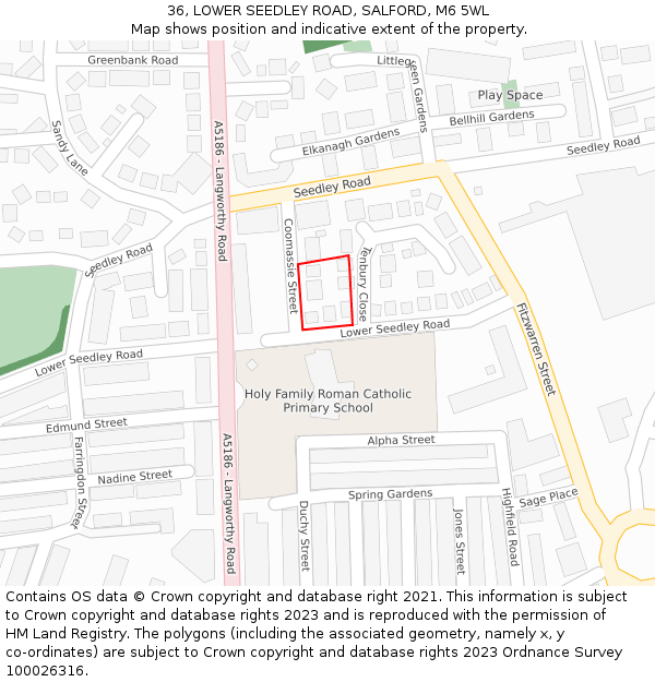 36, LOWER SEEDLEY ROAD, SALFORD, M6 5WL: Location map and indicative extent of plot