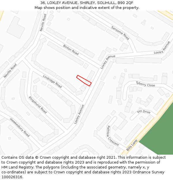 36, LOXLEY AVENUE, SHIRLEY, SOLIHULL, B90 2QF: Location map and indicative extent of plot