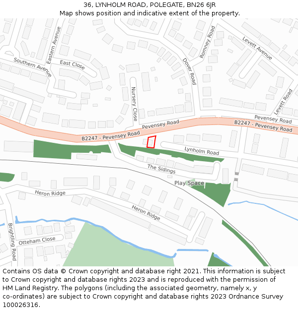 36, LYNHOLM ROAD, POLEGATE, BN26 6JR: Location map and indicative extent of plot