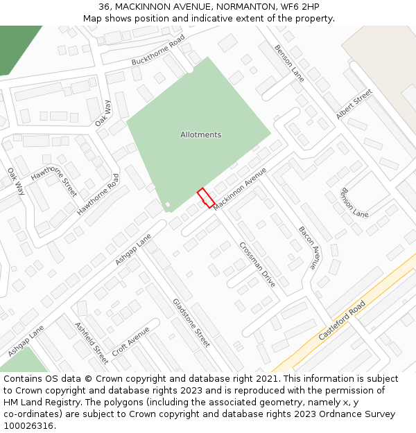 36, MACKINNON AVENUE, NORMANTON, WF6 2HP: Location map and indicative extent of plot