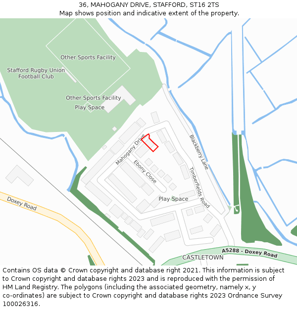 36, MAHOGANY DRIVE, STAFFORD, ST16 2TS: Location map and indicative extent of plot