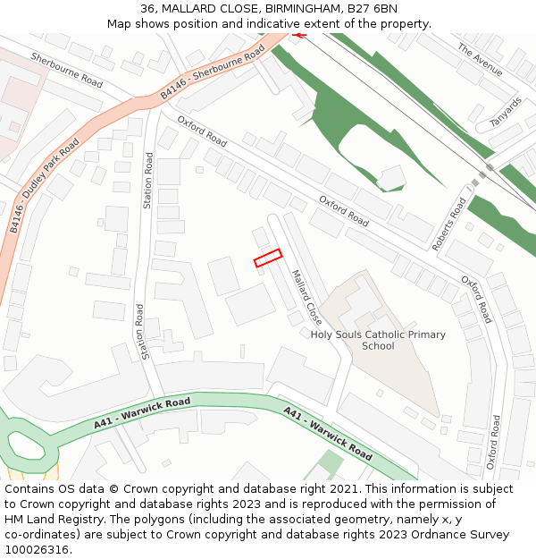 36, MALLARD CLOSE, BIRMINGHAM, B27 6BN: Location map and indicative extent of plot