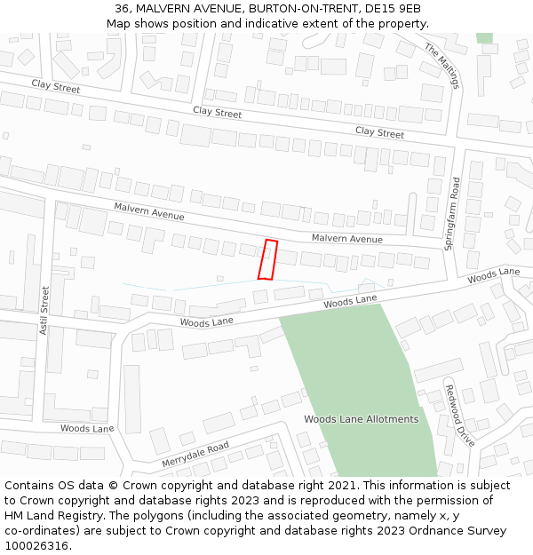 36, MALVERN AVENUE, BURTON-ON-TRENT, DE15 9EB: Location map and indicative extent of plot