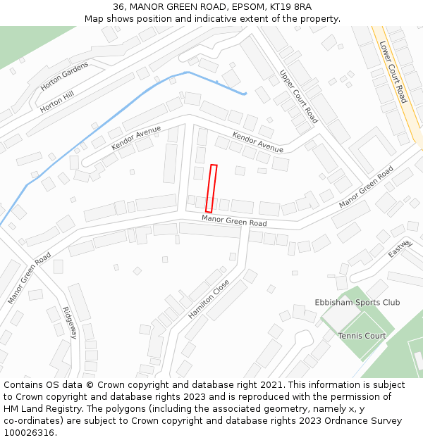36, MANOR GREEN ROAD, EPSOM, KT19 8RA: Location map and indicative extent of plot