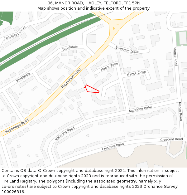 36, MANOR ROAD, HADLEY, TELFORD, TF1 5PN: Location map and indicative extent of plot