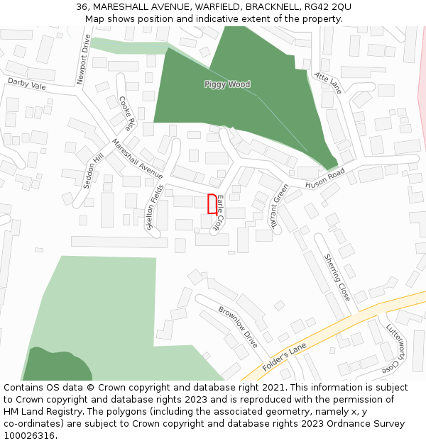 36, MARESHALL AVENUE, WARFIELD, BRACKNELL, RG42 2QU: Location map and indicative extent of plot