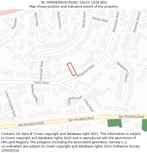 36, MARGERISON ROAD, ILKLEY, LS29 8QU: Location map and indicative extent of plot
