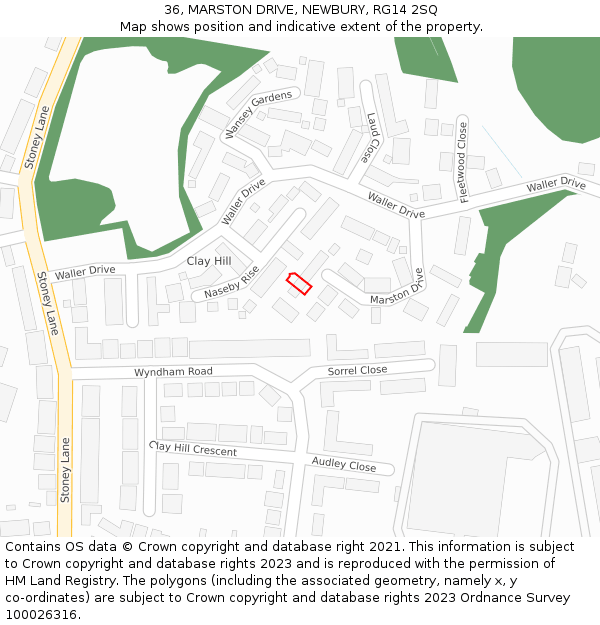 36, MARSTON DRIVE, NEWBURY, RG14 2SQ: Location map and indicative extent of plot