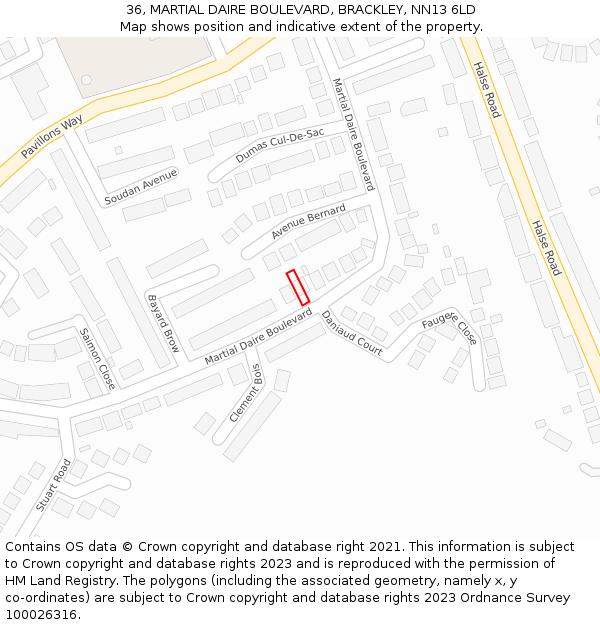 36, MARTIAL DAIRE BOULEVARD, BRACKLEY, NN13 6LD: Location map and indicative extent of plot