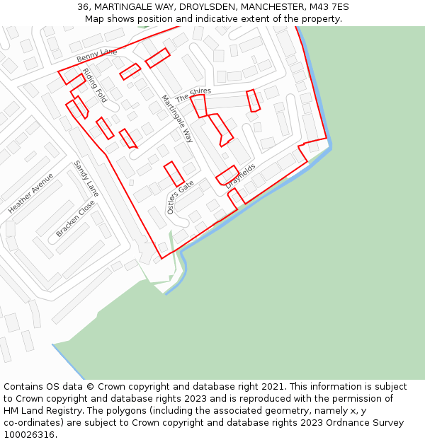36, MARTINGALE WAY, DROYLSDEN, MANCHESTER, M43 7ES: Location map and indicative extent of plot