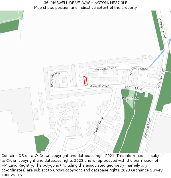 36, MARWELL DRIVE, WASHINGTON, NE37 3LR: Location map and indicative extent of plot