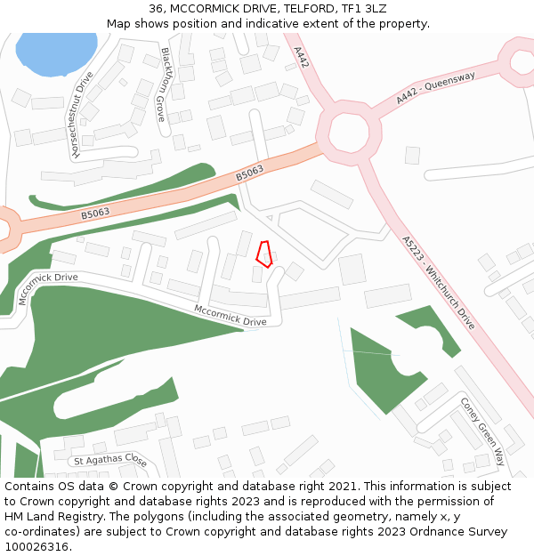 36, MCCORMICK DRIVE, TELFORD, TF1 3LZ: Location map and indicative extent of plot