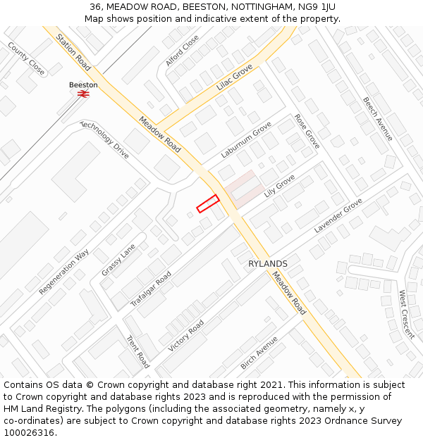 36, MEADOW ROAD, BEESTON, NOTTINGHAM, NG9 1JU: Location map and indicative extent of plot