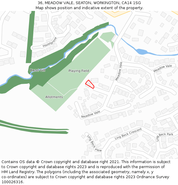 36, MEADOW VALE, SEATON, WORKINGTON, CA14 1SG: Location map and indicative extent of plot