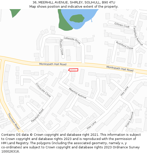 36, MEERHILL AVENUE, SHIRLEY, SOLIHULL, B90 4TU: Location map and indicative extent of plot