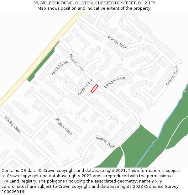 36, MELBECK DRIVE, OUSTON, CHESTER LE STREET, DH2 1TY: Location map and indicative extent of plot