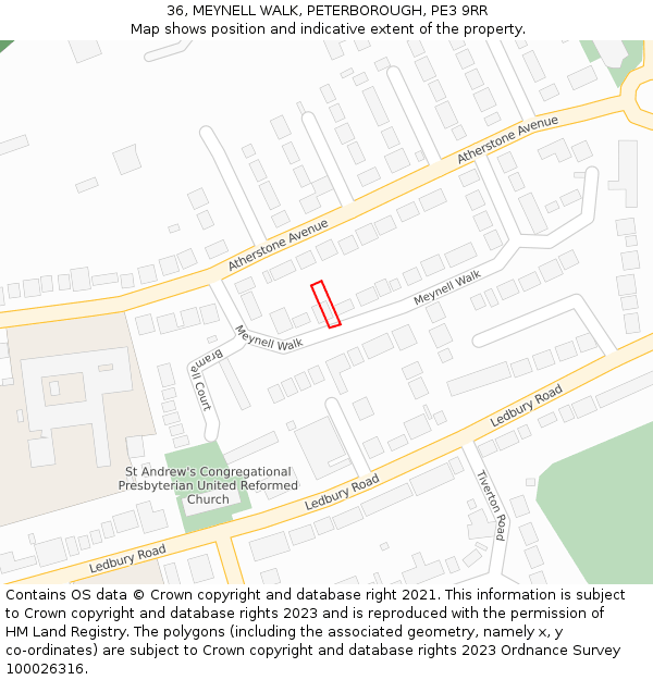 36, MEYNELL WALK, PETERBOROUGH, PE3 9RR: Location map and indicative extent of plot