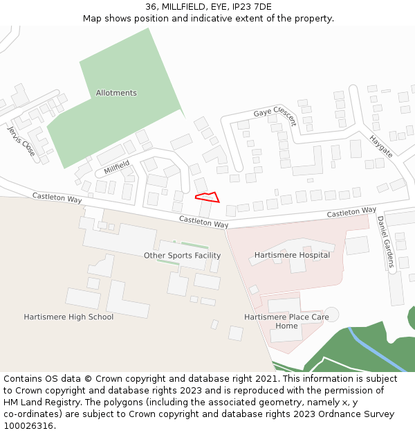 36, MILLFIELD, EYE, IP23 7DE: Location map and indicative extent of plot
